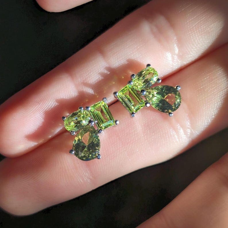 The Tulia - Peridot Cluster Studs Earrings Handmade Handcrafted