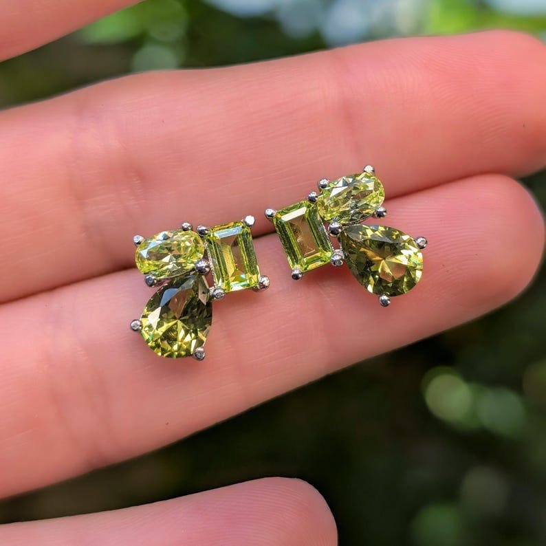 The Tulia - Peridot Cluster Studs Earrings Handmade Handcrafted