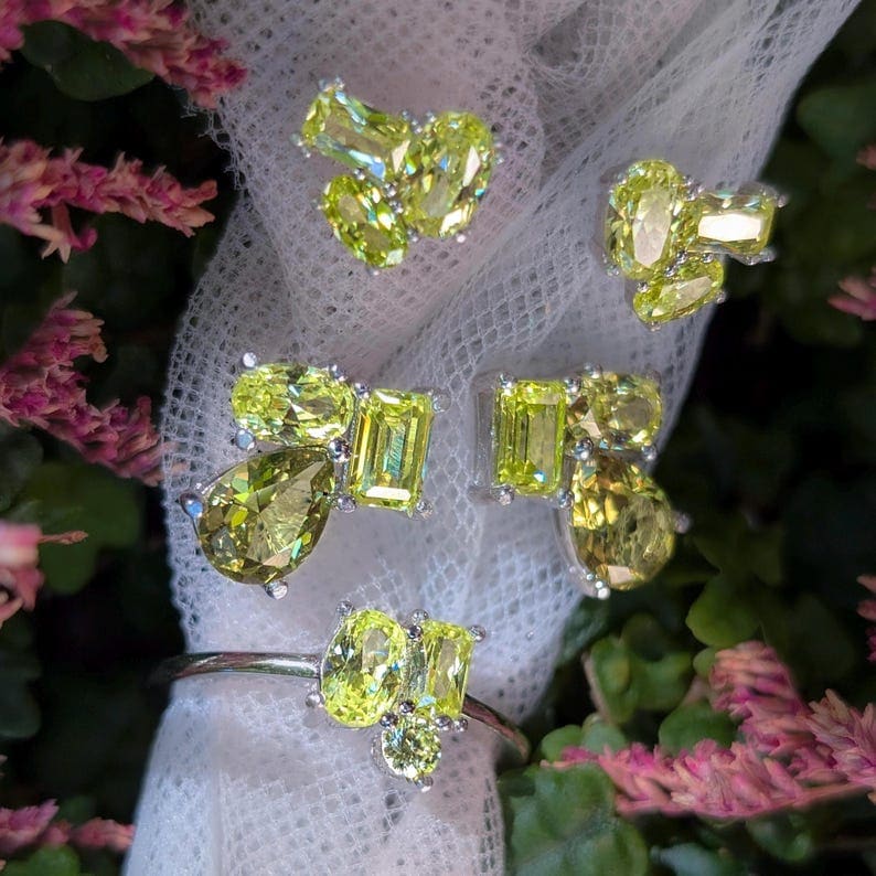 The Tulia - Peridot Cluster Studs Earrings Handmade Handcrafted