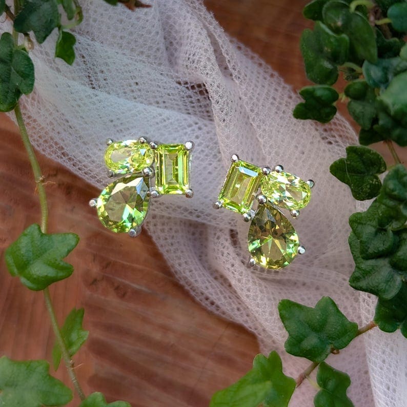 The Tulia - Peridot Cluster Studs Earrings Handmade Handcrafted
