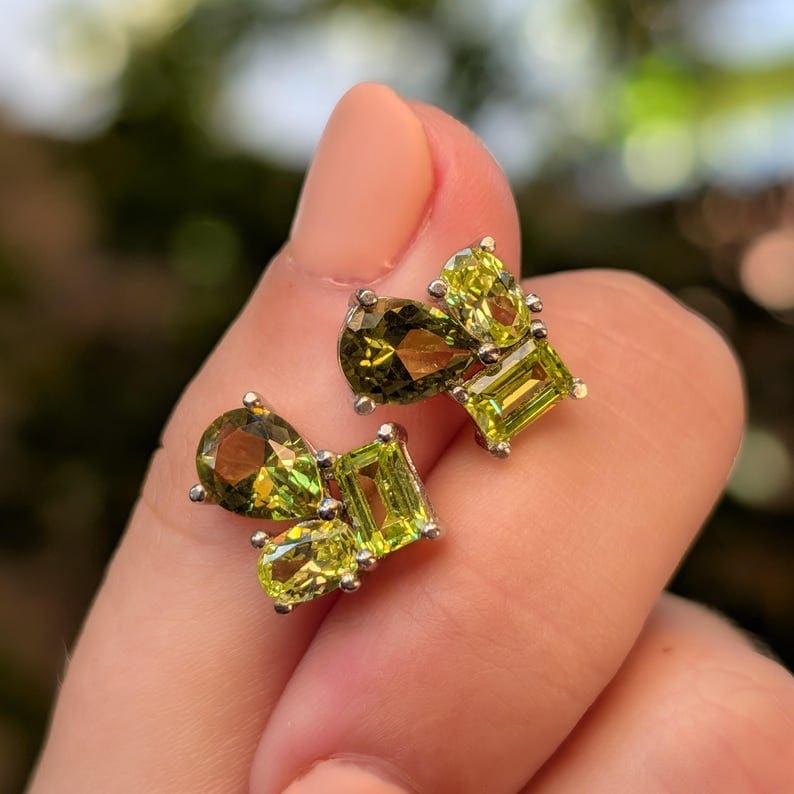 The Tulia - Peridot Cluster Studs Earrings Handmade Handcrafted
