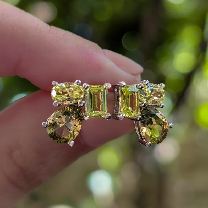 The Tulia - Peridot Cluster Studs Earrings Handmade Handcrafted