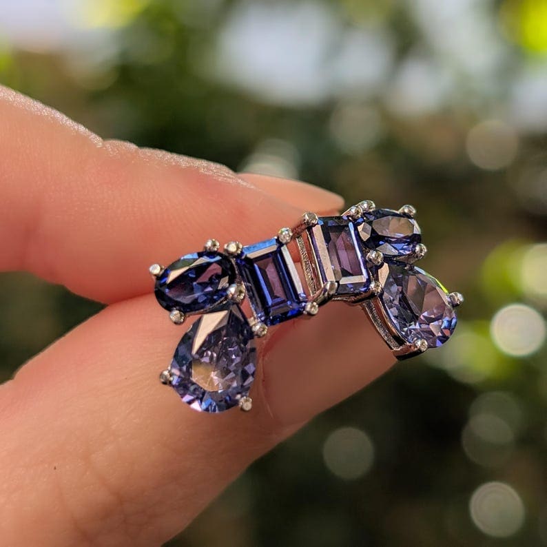The Tulia - Tanzanite Cluster Studs Earrings Handmade Handcrafted