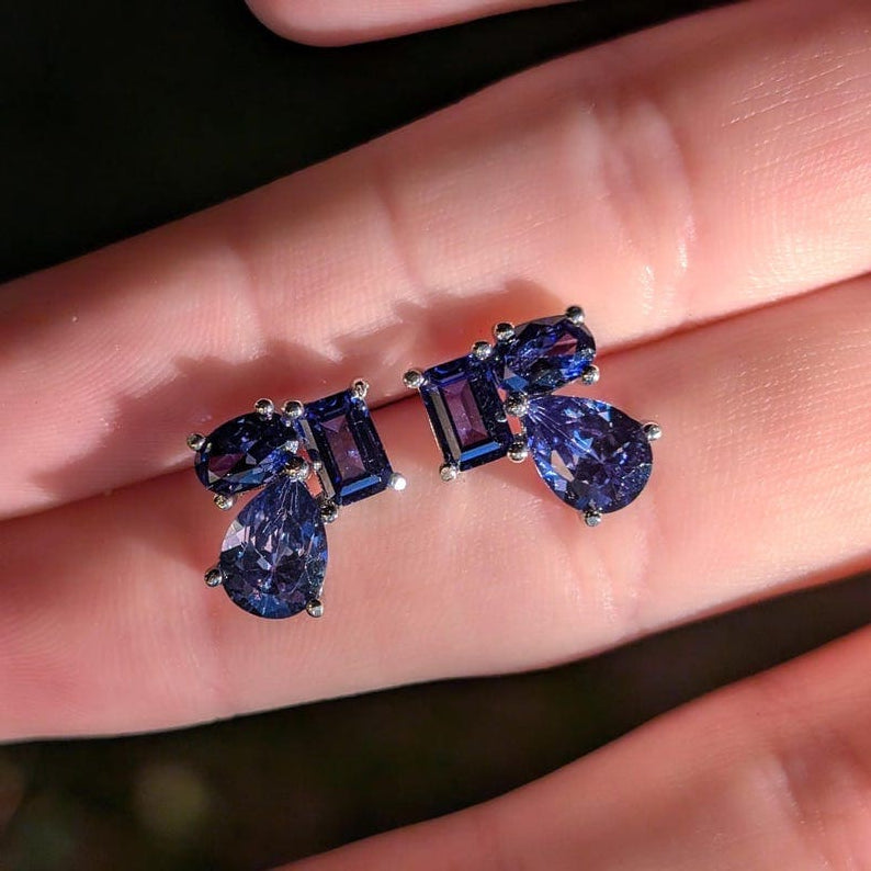 The Tulia - Tanzanite Cluster Studs Earrings Handmade Handcrafted
