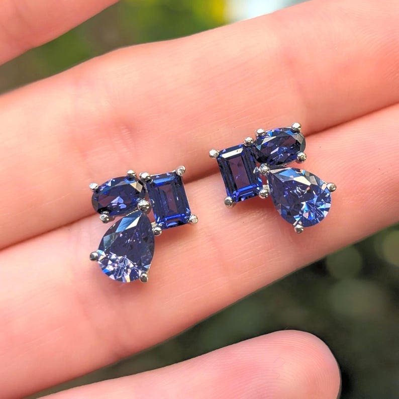The Tulia - Tanzanite Cluster Studs Earrings Handmade Handcrafted