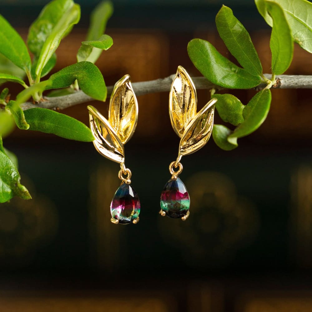 Tourmaline Leaf Dangle Earrings Earrings Handmade Handcrafted