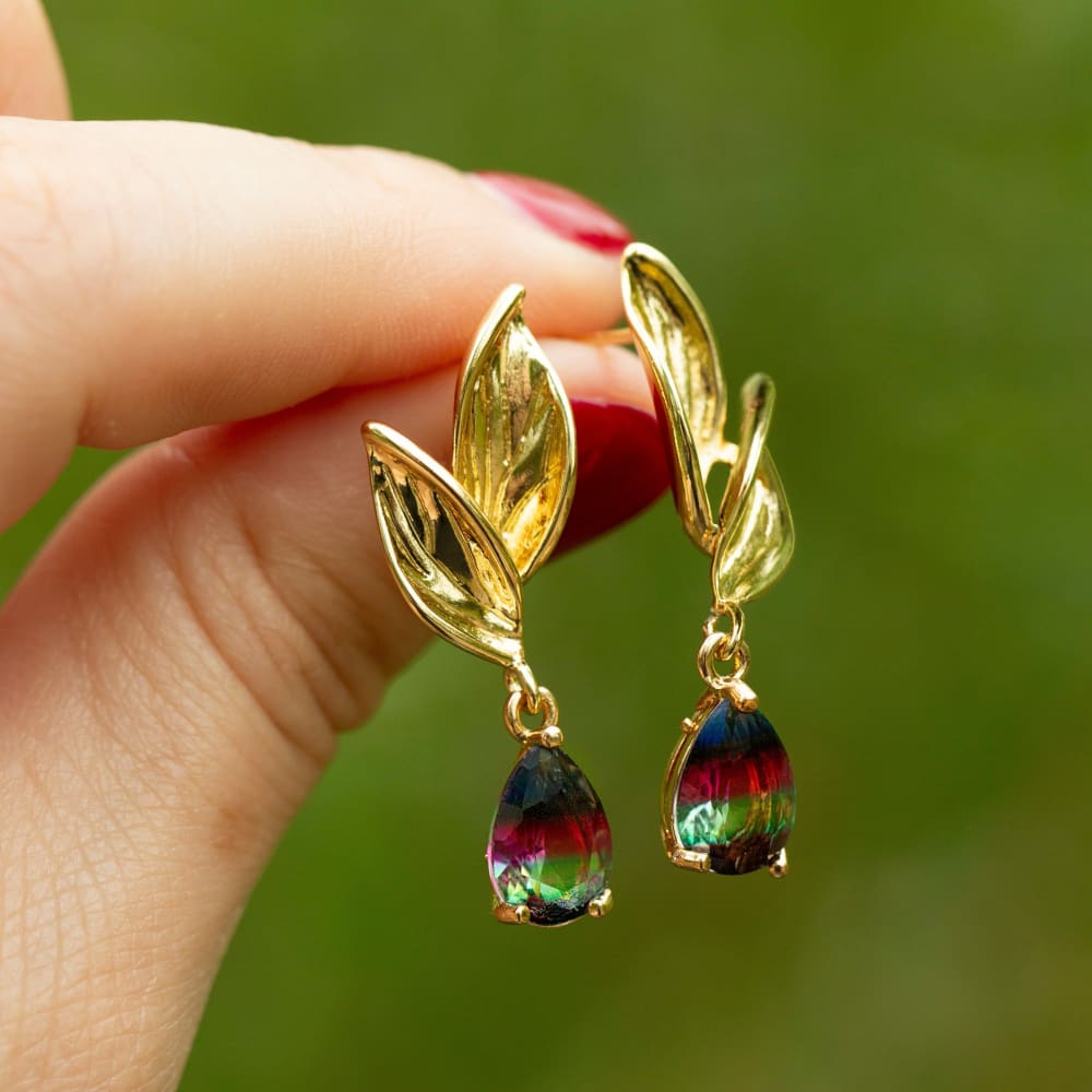 Tourmaline Leaf Dangle Earrings Earrings Handmade Handcrafted