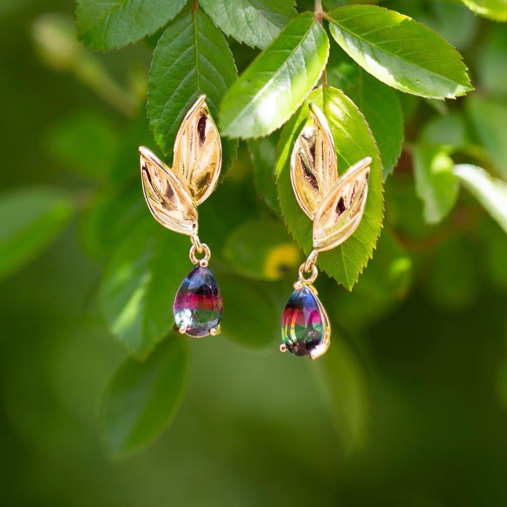 Tourmaline Leaf Dangle Earrings Earrings Handmade Handcrafted