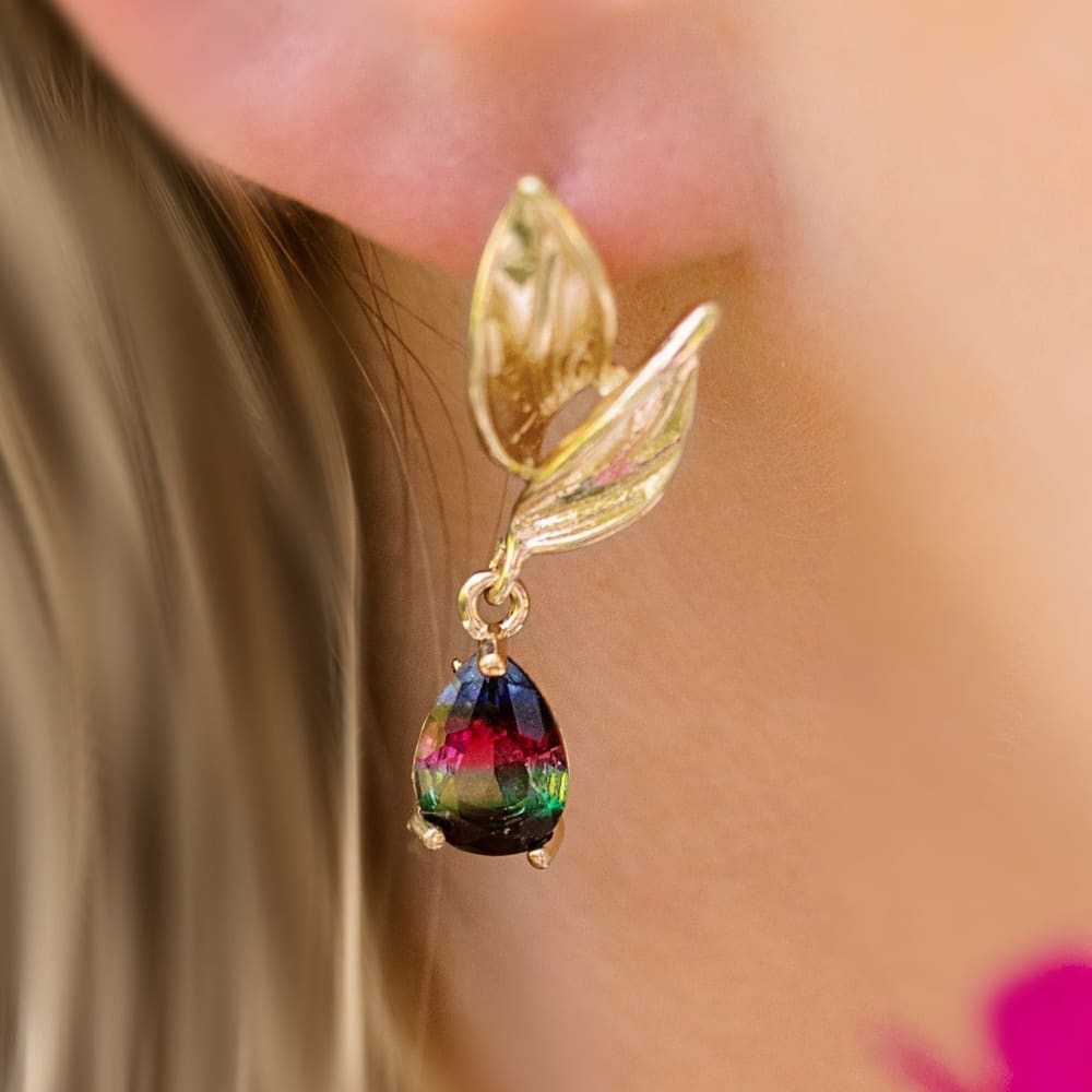 Tourmaline Leaf Dangle Earrings Earrings Handmade Handcrafted