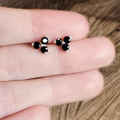 Tri-Cluster Black Diamond Stud Earrings Earrings Handmade Handcrafted