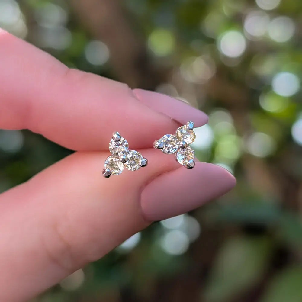 Tri-Cluster Champagne Sapphire Stud Earrings Earrings Handmade Handcrafted