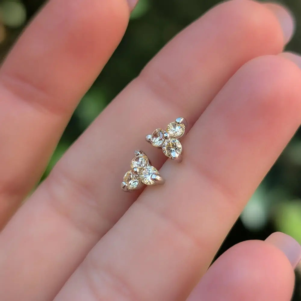 Tri-Cluster Champagne Sapphire Stud Earrings Earrings Handmade Handcrafted