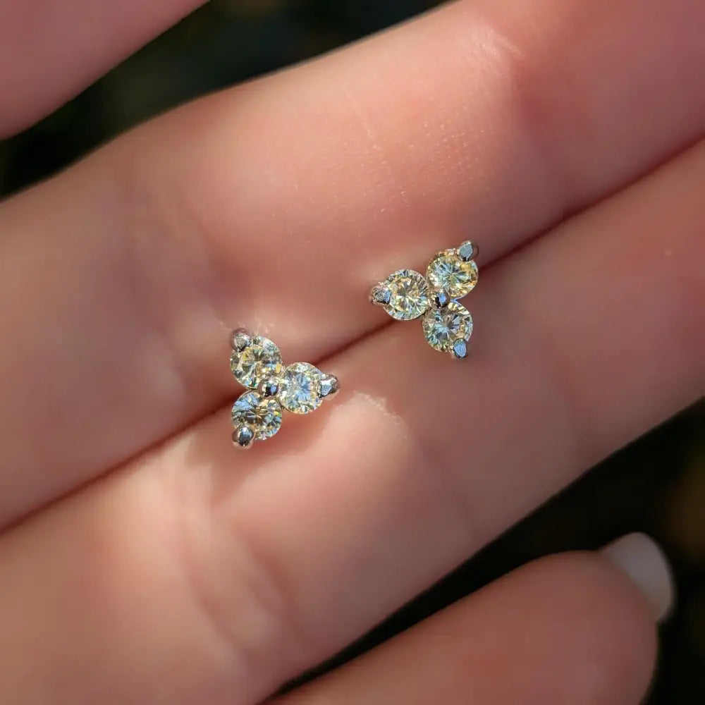 Tri-Cluster Champagne Sapphire Stud Earrings Earrings Handmade Handcrafted