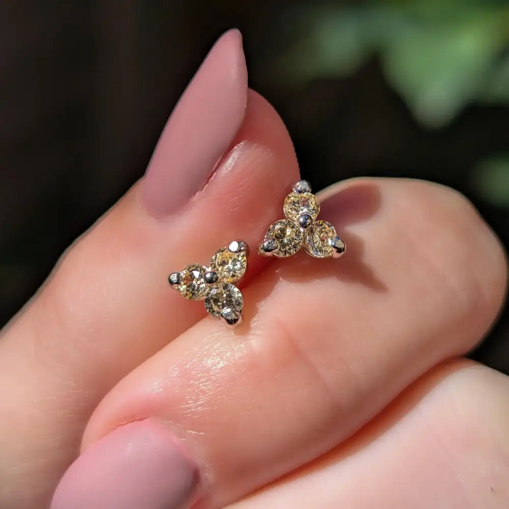 Tri-Cluster Champagne Sapphire Stud Earrings Earrings Handmade Handcrafted