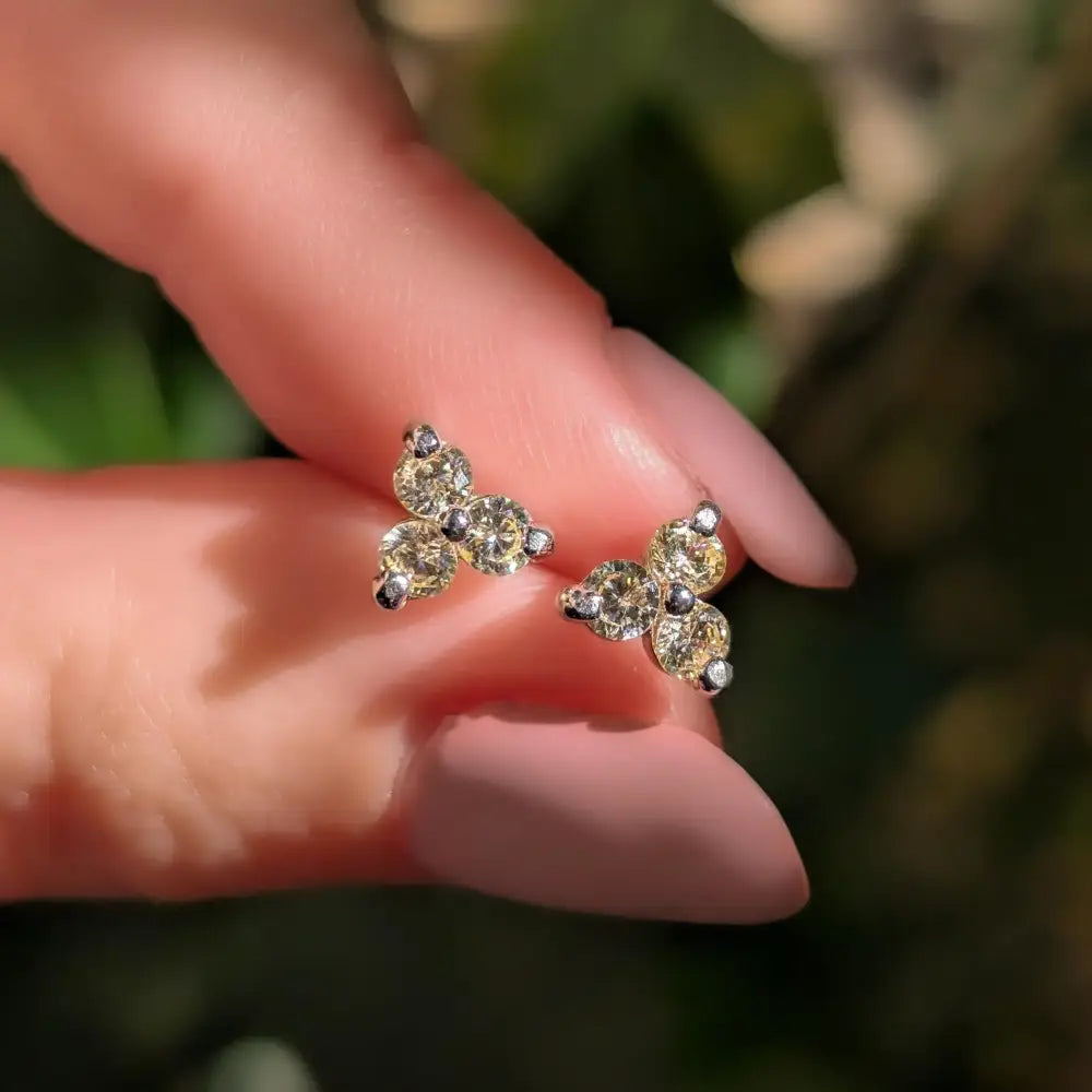 Tri-Cluster Champagne Sapphire Stud Earrings Earrings Handmade Handcrafted