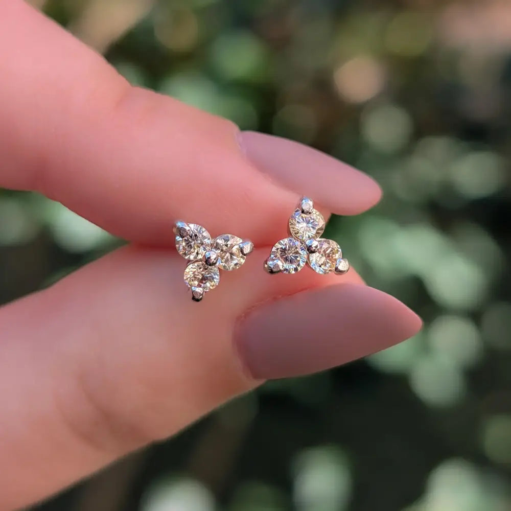 Tri-Cluster Champagne Sapphire Stud Earrings Earrings Handmade Handcrafted