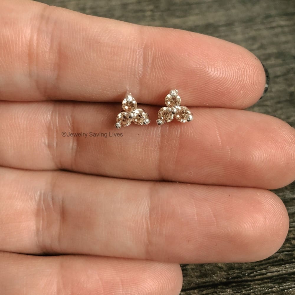 Tri-Cluster Champagne Sapphire Stud Earrings Earrings Handmade Handcrafted