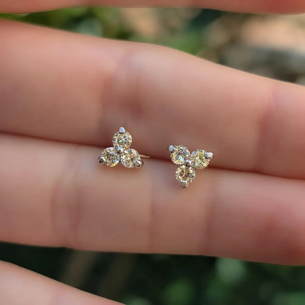 Tri-Cluster Champagne Sapphire Stud Earrings Earrings Handmade Handcrafted