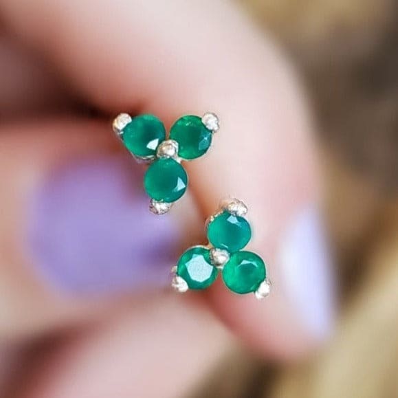 Tri-Cluster Emerald Stud Earrings Earrings Handmade Handcrafted