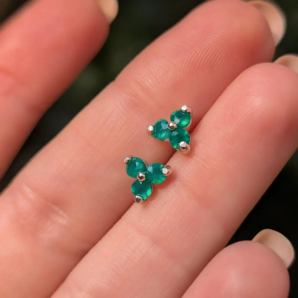 Tri-Cluster Emerald Stud Earrings Earrings Handmade Handcrafted