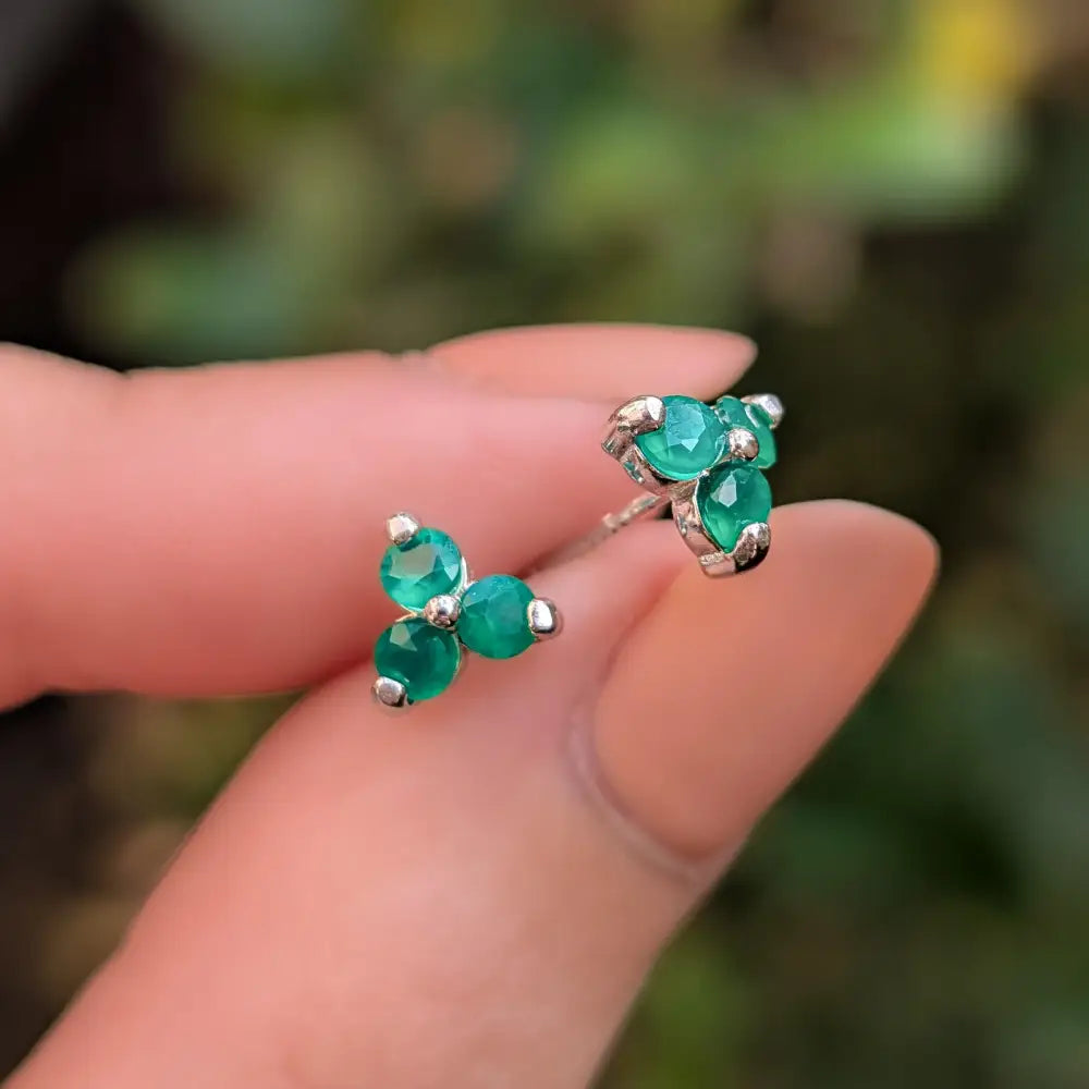 Tri-Cluster Emerald Stud Earrings Earrings Handmade Handcrafted