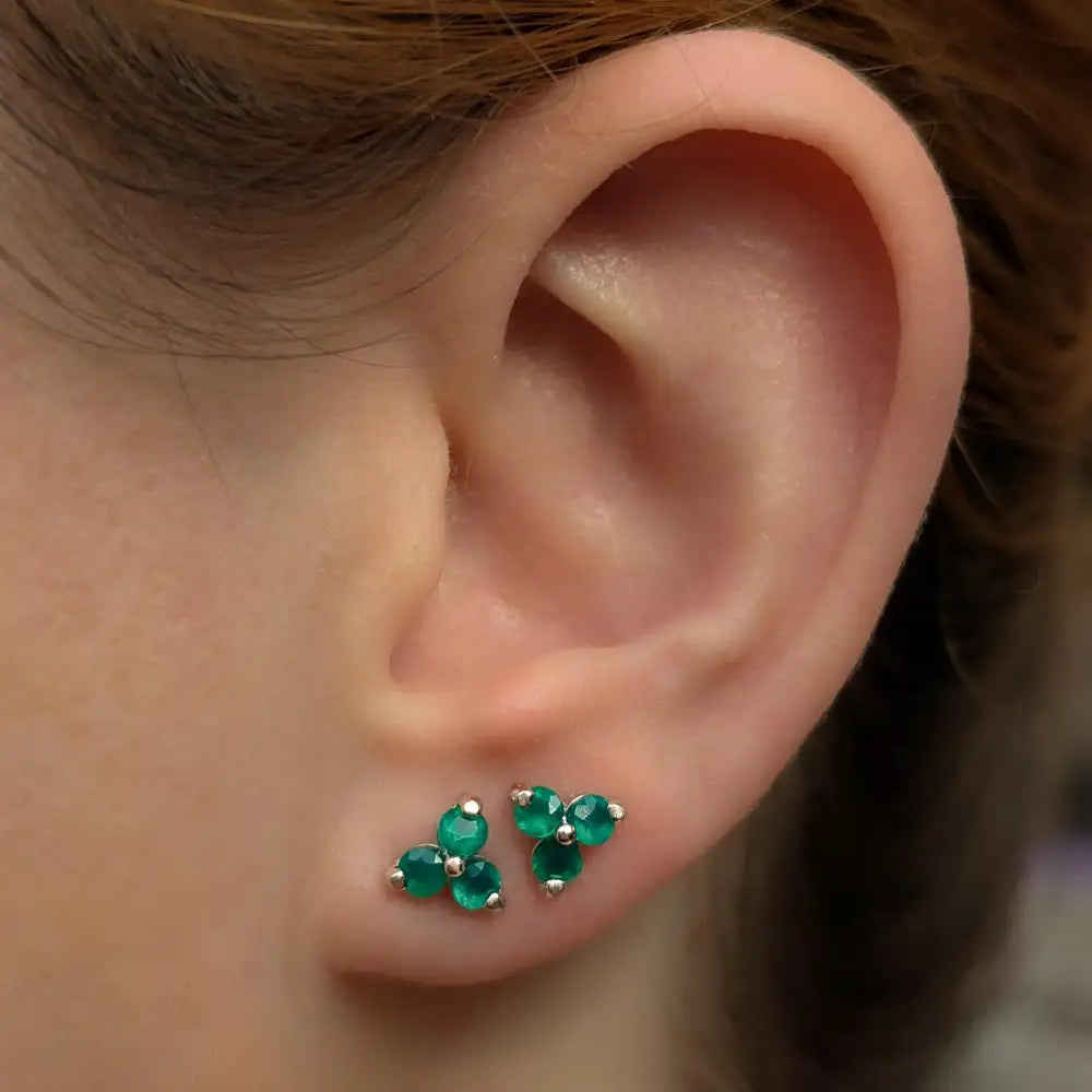 Tri-Cluster Emerald Stud Earrings Earrings Handmade Handcrafted
