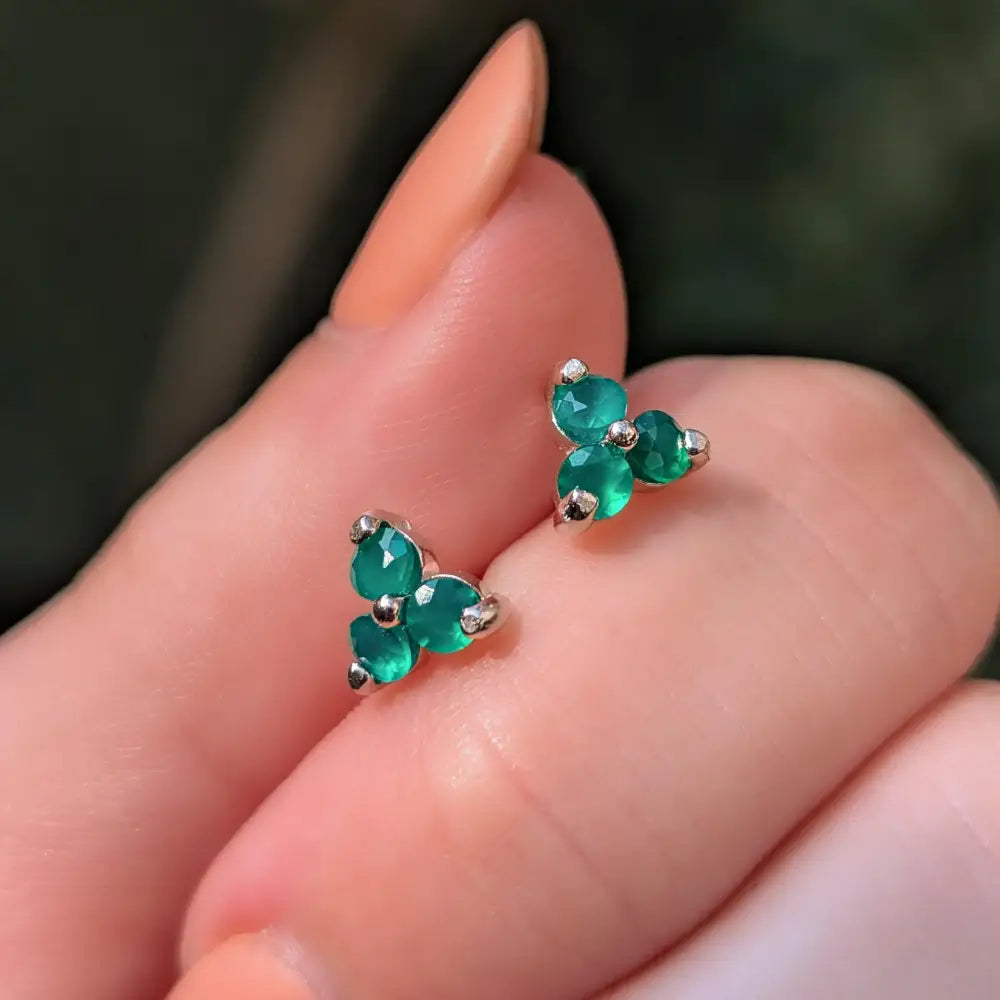 Tri-Cluster Emerald Stud Earrings Earrings Handmade Handcrafted