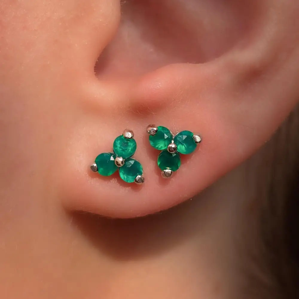 Tri-Cluster Emerald Stud Earrings Earrings Handmade Handcrafted
