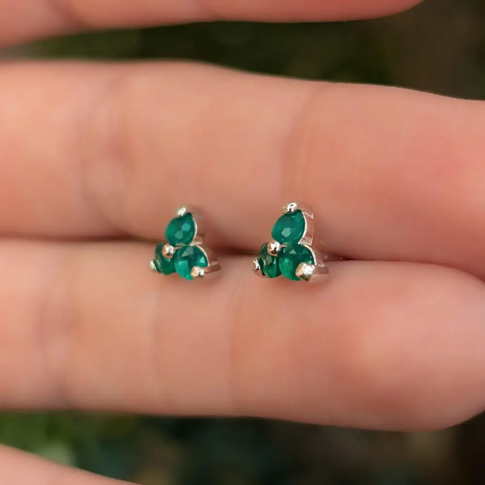 Tri-Cluster Emerald Stud Earrings Earrings Handmade Handcrafted
