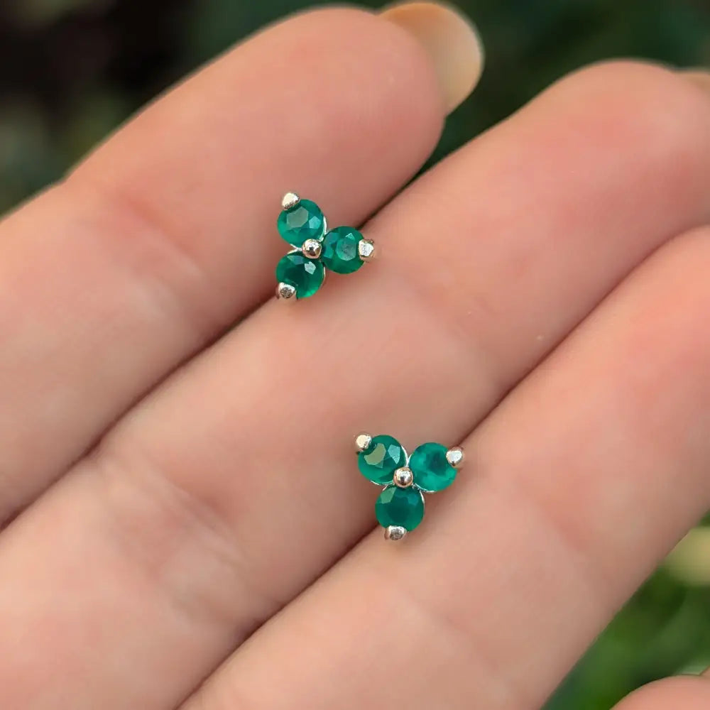 Tri-Cluster Emerald Stud Earrings Earrings Handmade Handcrafted