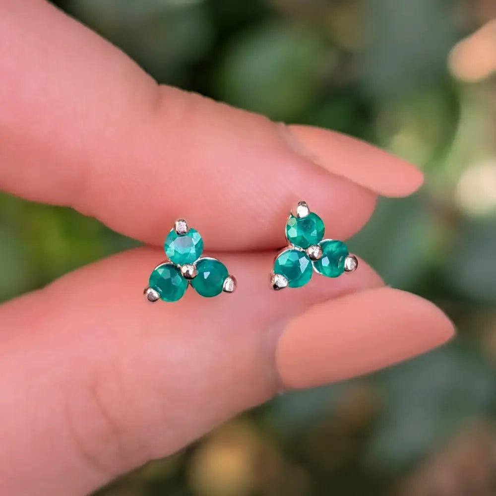 Tri-Cluster Emerald Stud Earrings Earrings Handmade Handcrafted