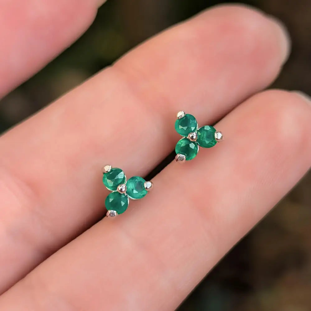 Tri-Cluster Emerald Stud Earrings Earrings Handmade Handcrafted