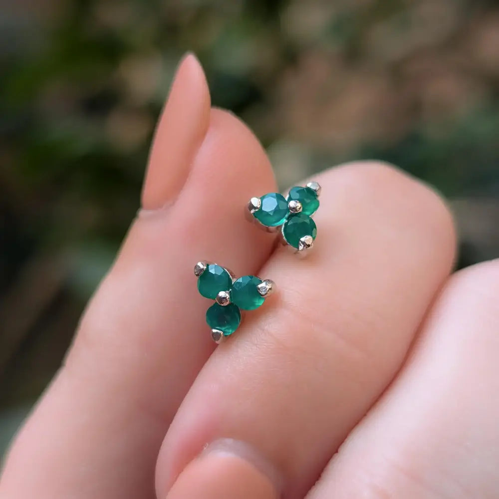 Tri-Cluster Emerald Stud Earrings Earrings Handmade Handcrafted
