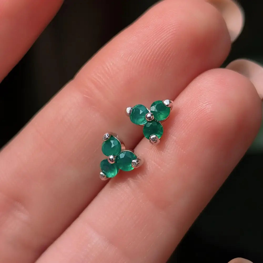Tri-Cluster Emerald Stud Earrings Earrings Handmade Handcrafted