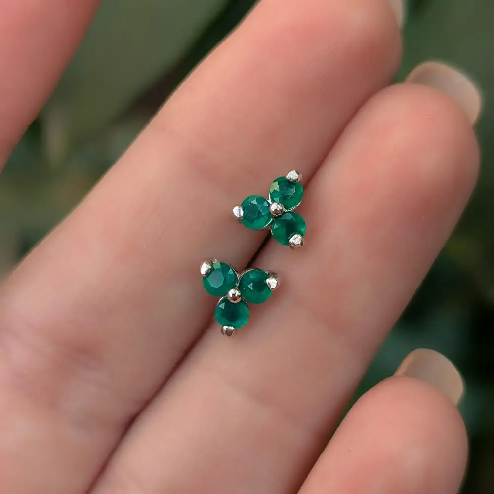 Tri-Cluster Emerald Stud Earrings Earrings Handmade Handcrafted
