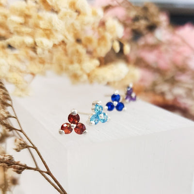 Tri-Cluster Gemstone Studs Earrings Handmade JSL Made in USA