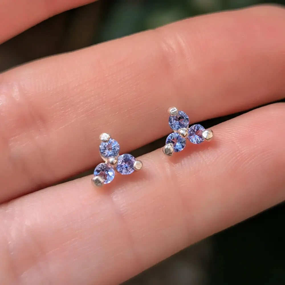 Tri-cluster Natural Tanzanite Earrings Earrings Handmade Handcrafted