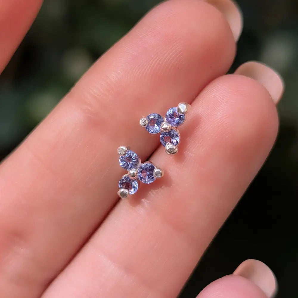 Tri-cluster Natural Tanzanite Earrings Earrings Handmade Handcrafted