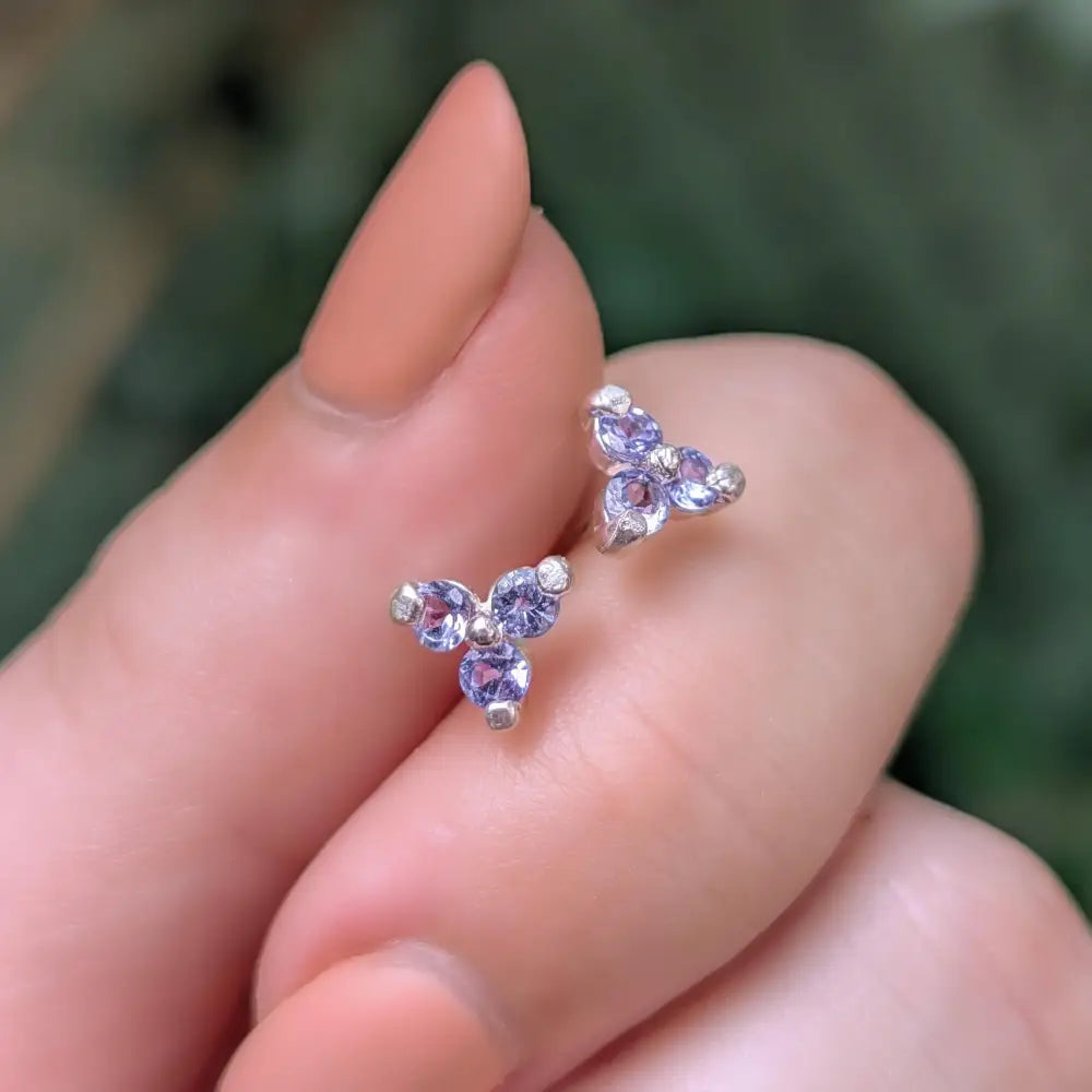 Tri-cluster Natural Tanzanite Earrings Earrings Handmade Handcrafted