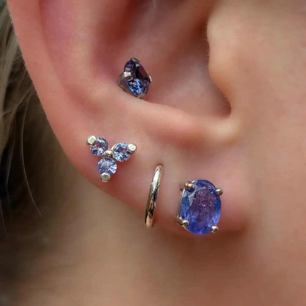 Tri-cluster Natural Tanzanite Earrings Earrings Handmade Handcrafted