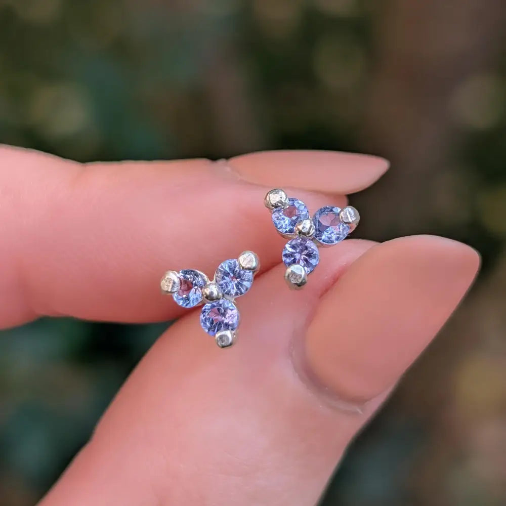 Tri-cluster Natural Tanzanite Earrings Earrings Handmade Handcrafted