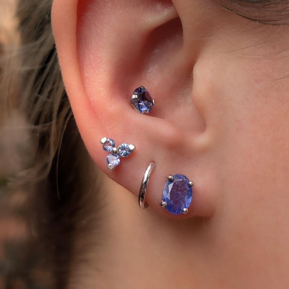 Tri-cluster Natural Tanzanite Earrings Earrings Handmade Handcrafted