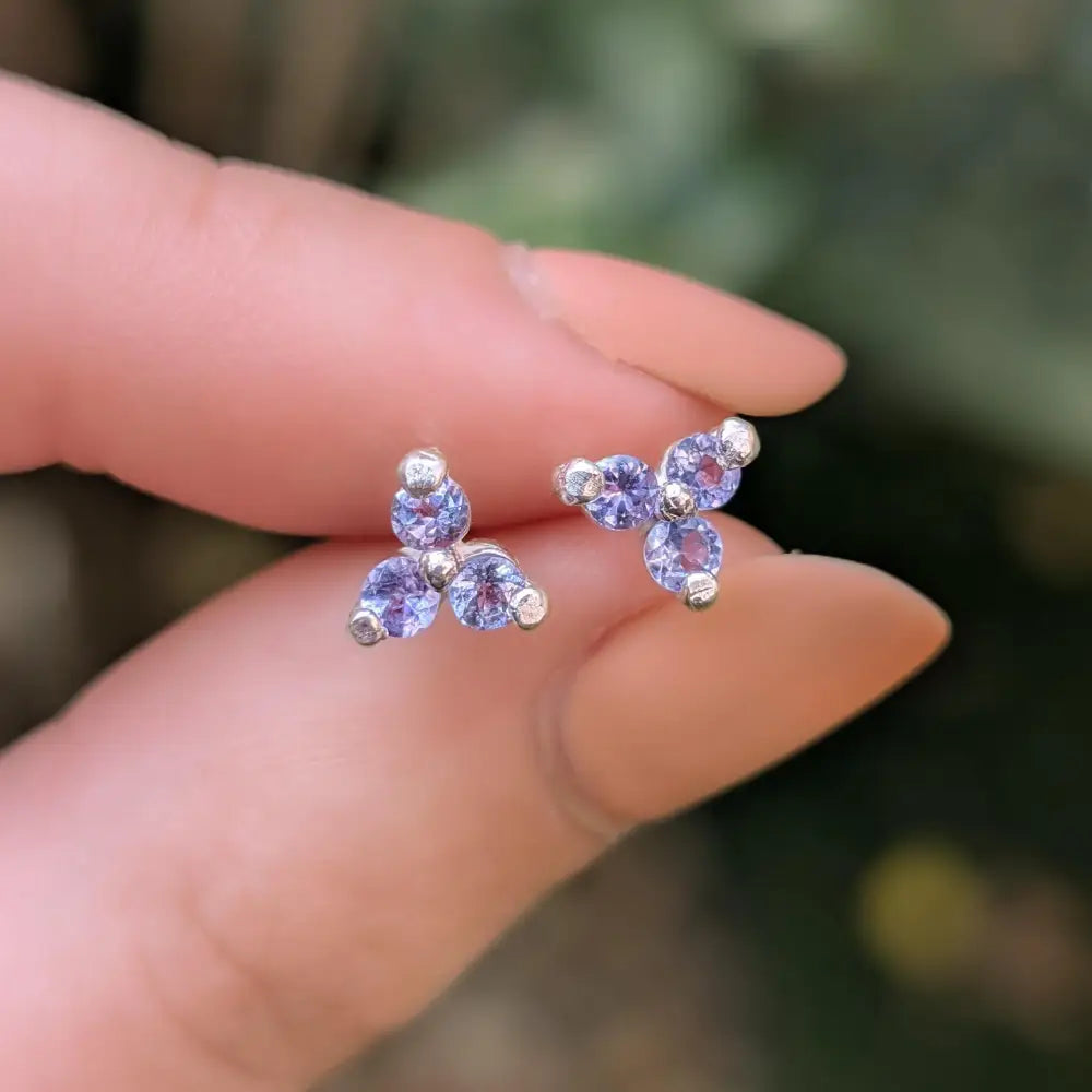 Tri-cluster Natural Tanzanite Earrings Earrings Handmade Handcrafted