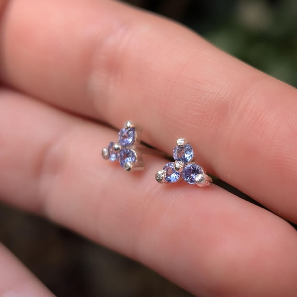 Tri-cluster Natural Tanzanite Earrings Earrings Handmade Handcrafted