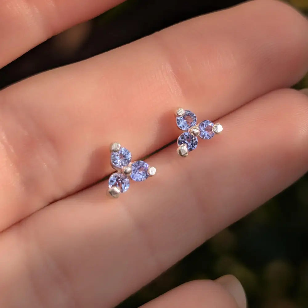 Tri-cluster Natural Tanzanite Earrings Earrings Handmade Handcrafted