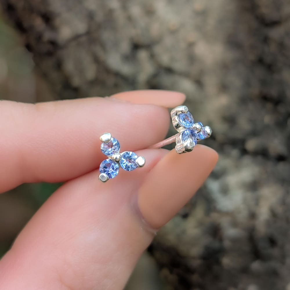 Tri-cluster Natural Tanzanite Earrings Earrings Handmade Handcrafted