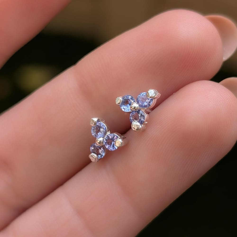 Tri-cluster Natural Tanzanite Earrings Earrings Handmade Handcrafted