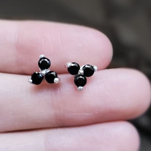 Tri-Cluster Onyx Stud Earrings Earrings Handmade Handcrafted