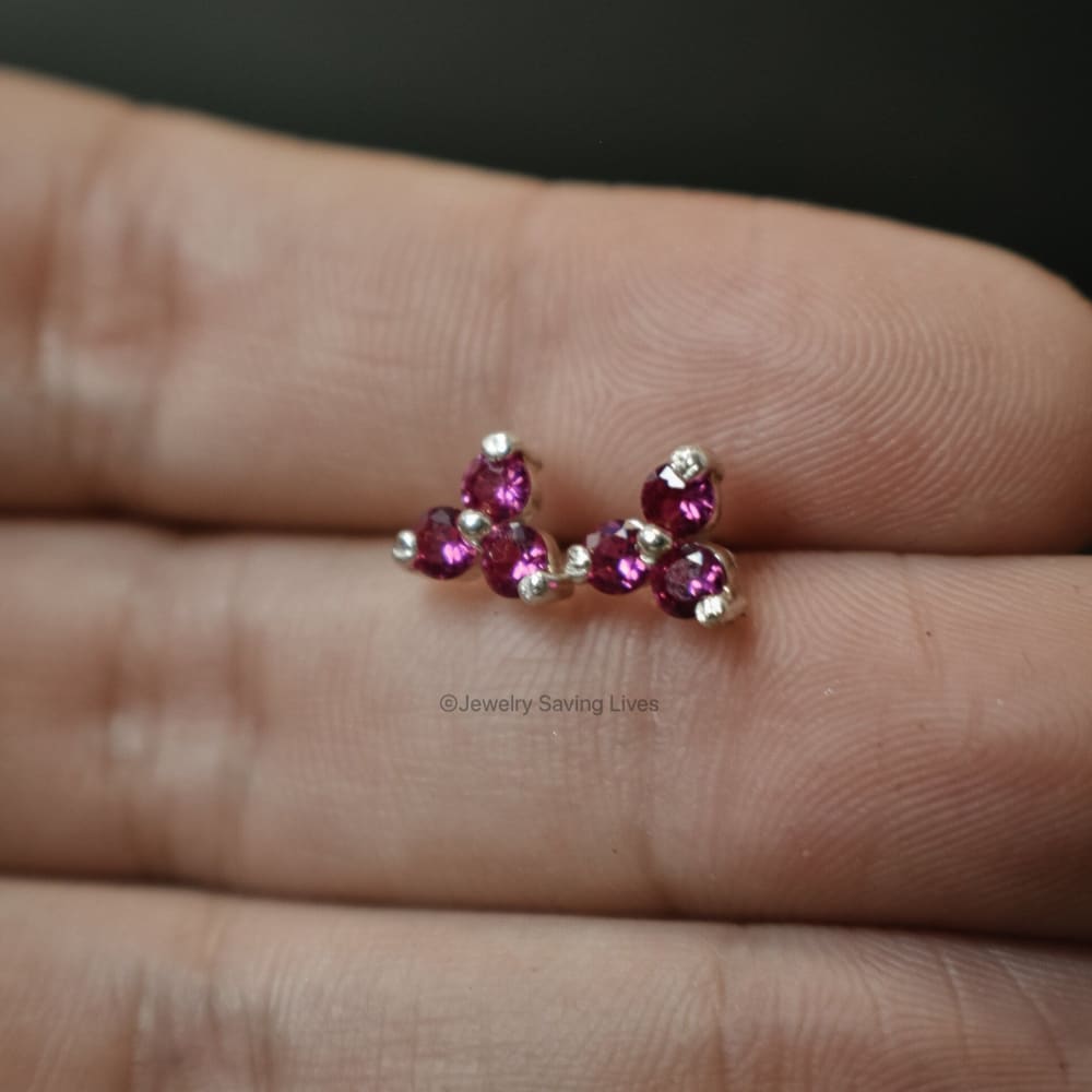 Tri-Cluster Ruby Stud Earrings Earrings Handmade JSL Made in USA