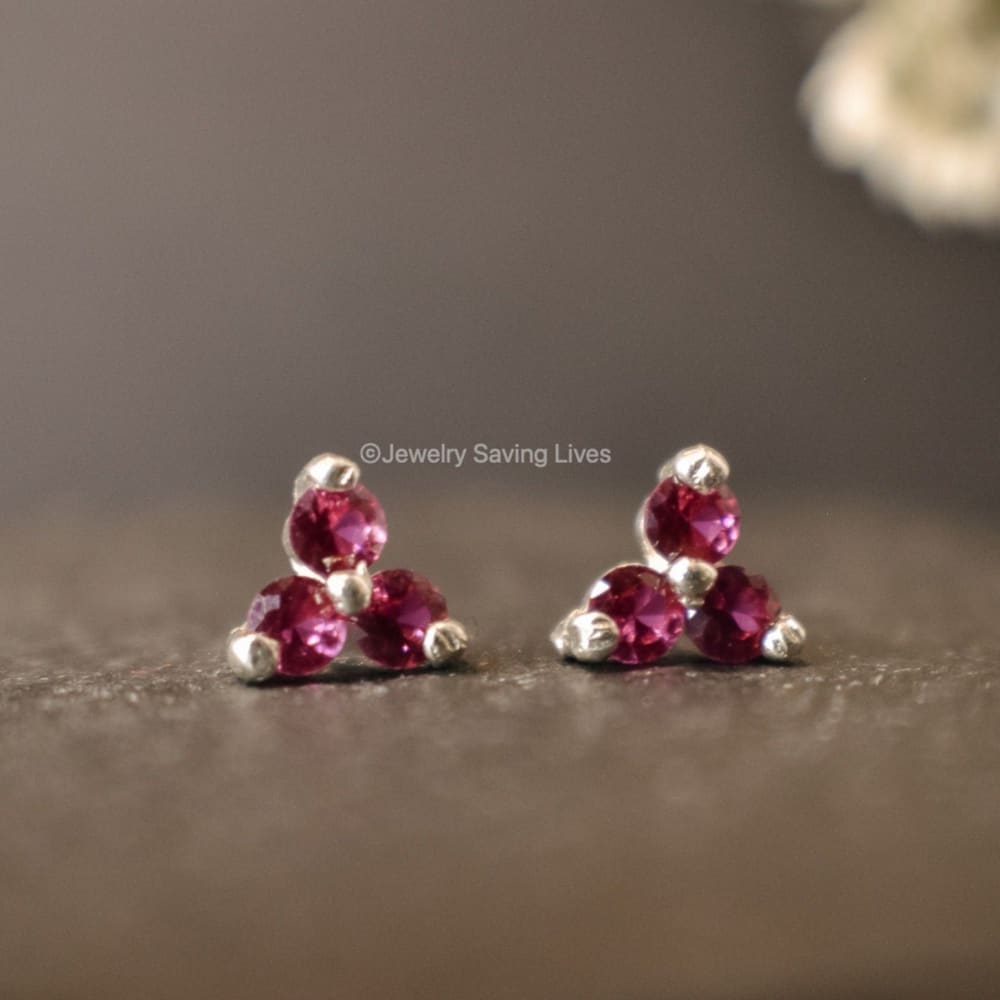 Tri-Cluster Ruby Stud Earrings Earrings Handmade JSL Made in USA